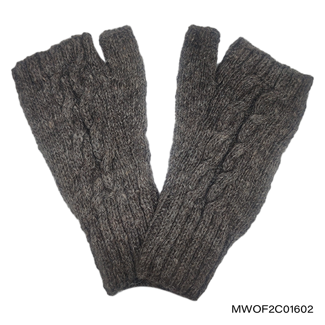 Mittens fingerless W Two Cables