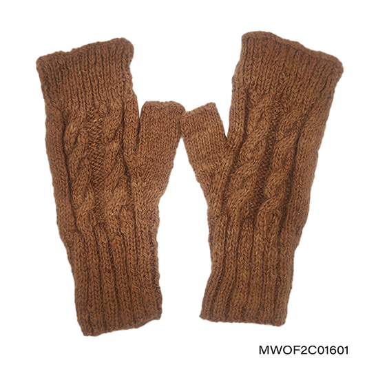 Mittens fingerless W Two Cables