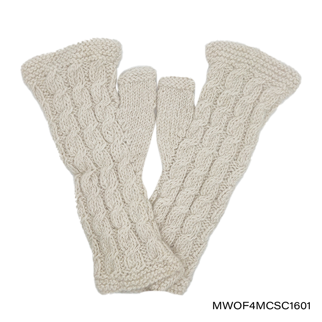 Mittens fingerless W Four Cables & SantaClara